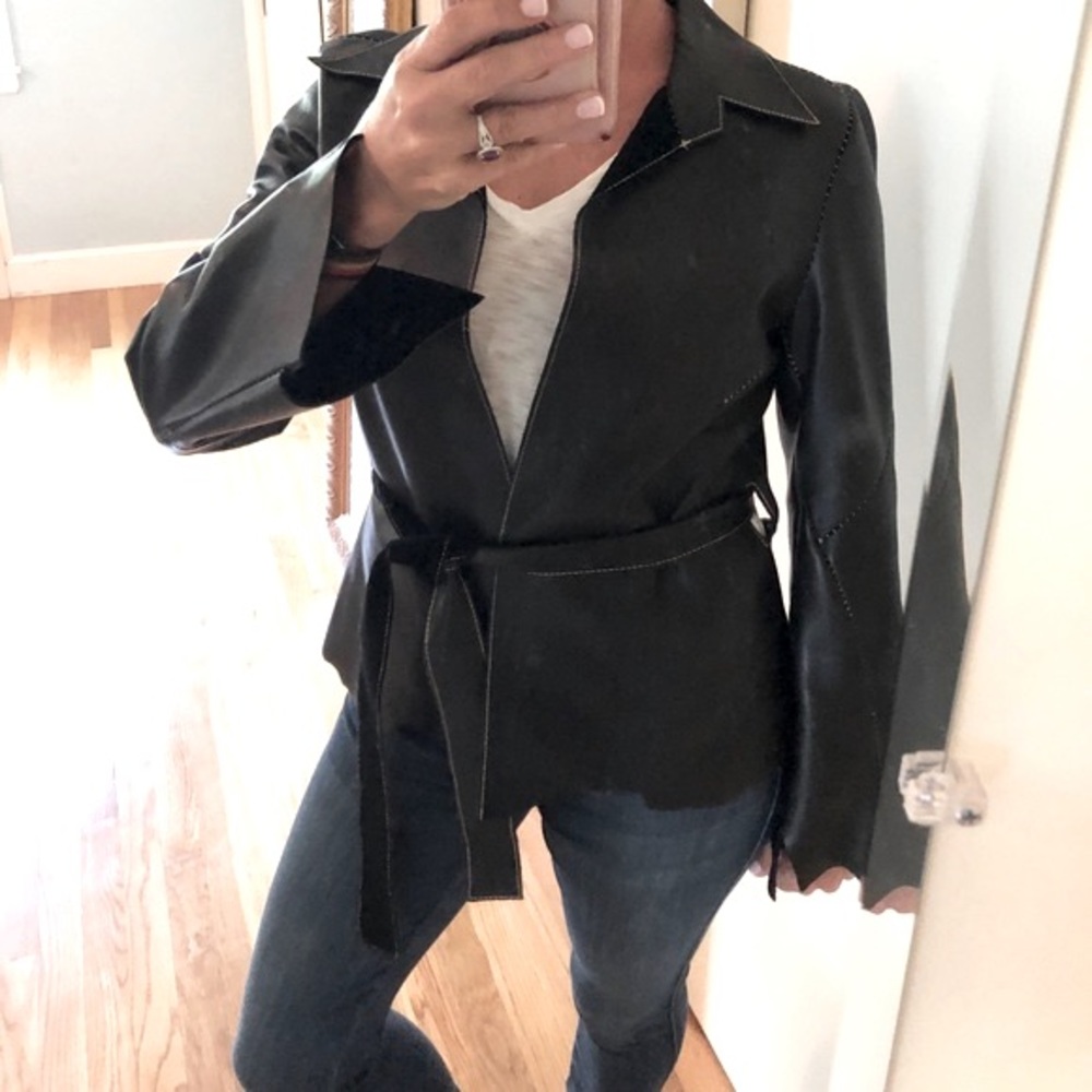Joie Genuine Leather Belted Blazer Jacket – Black - Picture 2 of 13